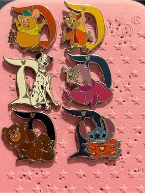Disney Character D Letter Enamel Pins - Assorted Colors